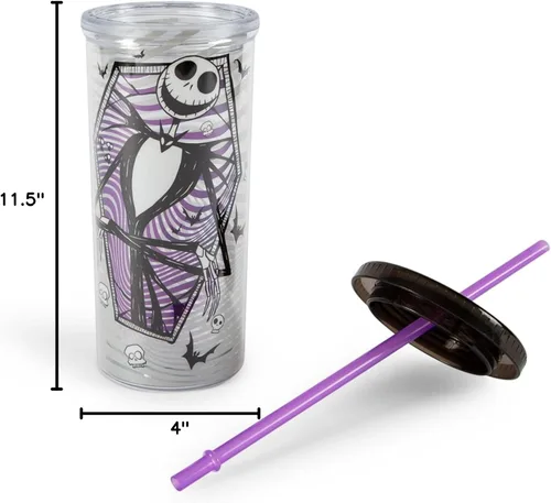 Miniatura 7 de Nightmare Before Christmas - Vaso de acrílico para carnaval de Disney The Jack Skellington de 20 onzas con popote reutilizable y tapa a prueba