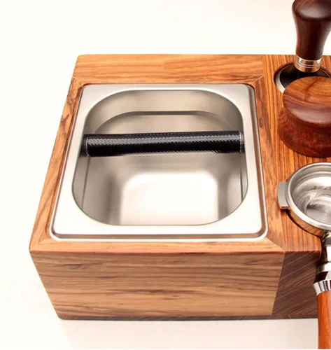 Miniatura 3 de Estación de tampón de café expreso, soporte para filtro de café, caja de golpeo de expreso, base de madera, cubo de café, gran alternativa