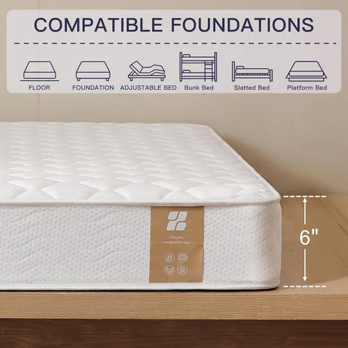 Miniatura 2 de Profus Colchón individual para niños, colchón individual de 6 pulgadas con bobinas de bolsillo, colchón de espuma viscoelástica para sueño toda