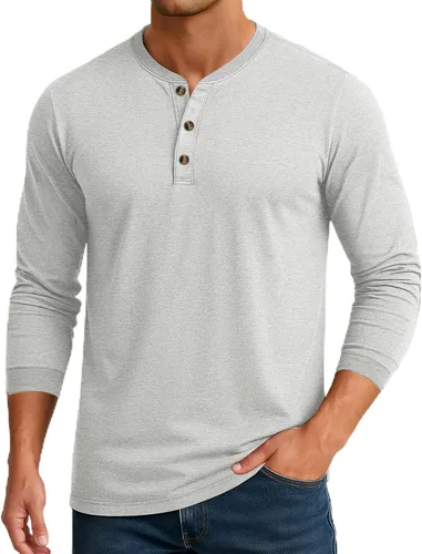 Miniatura 16 de Cotrasen Camisas Henley de Manga Larga para Hombre Camisetas de Algodón con 3 Botones Tops Casuales Básicos de Moda