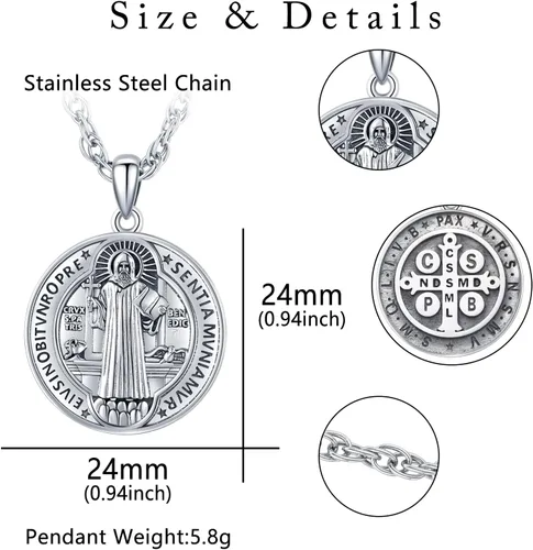 Miniatura 38 de Odinstone Collar de plata de ley 925 con medalla de San Miguel/San Cristóbal/San Benito/Crucifijo de Jesús/San Uriel/Arcángel Rafael para hombres