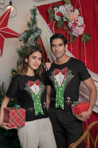 Miniatura 5 de shop4ever Disfraz de Navidad de esmoquin con chaleco para árbol de Navidad, camisas navideñas