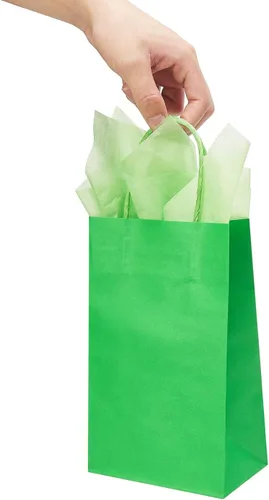 Miniatura 6 de DjinnGlory Paquete de 24 pequeñas bolsas de regalo de papel verde con asas y papel de seda para recuerdos de fiesta, golosinas, pequeñas empresas