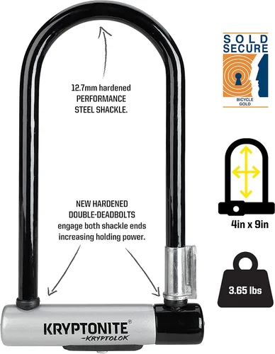 Miniatura 7 de Kryptonite Kryptolok - Candado en U estándar para bicicleta con cable, candado antirrobo resistente para bicicleta, grillete de 12.7 mm y cable