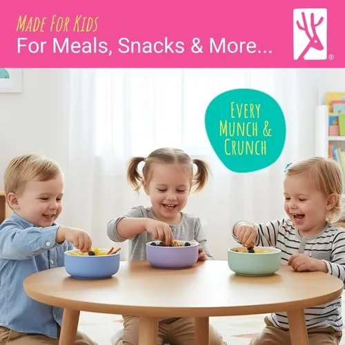 Miniatura 5 de Elk and Friends Cuencos de porcelana para niños con manga de silicona Alimentación para niños/niños pequeños/bebés Apto para microondas