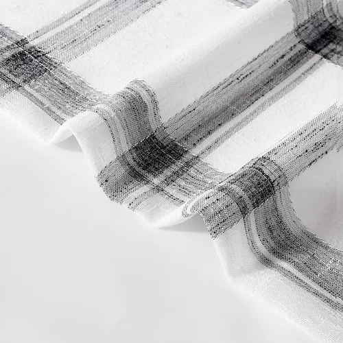 Miniatura 4 de Dos paneles de cortina Randall de lino con diseño geométrico de cuadros para ventana, mezcla de lino, con ojales semitransparentes, estilo rústico