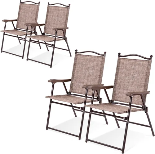 BestComfort Juego de 4 sillas plegables para patio, sillas tipo bandolera portátiles con marco de metal, sillas de césped para interiores y Marrón