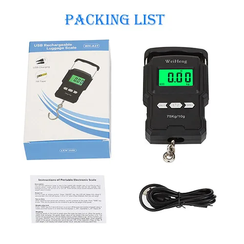 Miniatura 7 de Báscula Lugagge recargable portátil con gancho electrónico, bolsa colgante digital, báscula de peso para equipaje, báscula de pesca con cinta