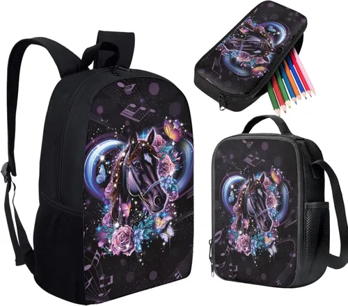 Miniatura 81 de HUGS IDEA Juego de 3 bolsas escolares con aislamiento térmico para el almuerzo, estuche para lápices
