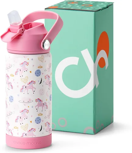 Miniatura 24 de Botella de Agua Choco Mocha para Niños para la Escuela, Botella de Agua Aislada para Niños de Acero Inoxidable para Niños, 14 Oz Camión Monstruo
