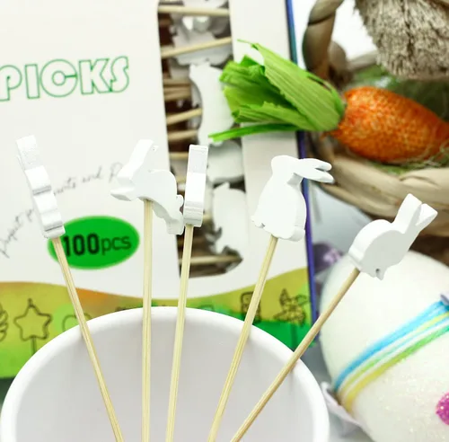 Miniatura 5 de Palillos de cóctel de conejo de Pascua, palillos para frutas y postres, palillos para sándwiches, palillos para alimentos, pinchos para charcutería