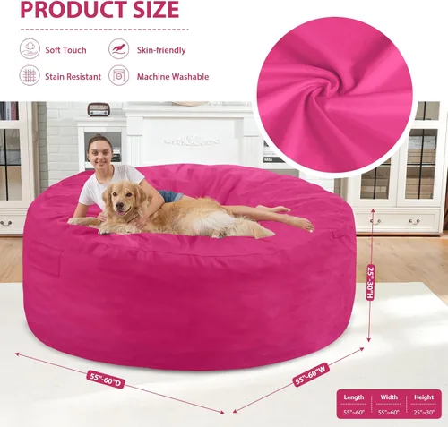 Miniatura 221 de Puf de 5 pies, puf grande con relleno de espuma viscoelástica, sofá puff esponjoso con funda de terciopelo holandés, puf redondo para sala de estar