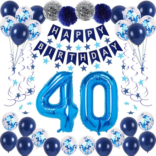 Miniatura 28 de Decoraciones de fiesta de cumpleaños azul número 12 para niños y niñas, suministros de globos de feliz cumpleaños 12 con pancarta de feliz Azul-a-31
