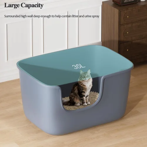 Miniatura 5 de Vealind Caja de arena grande para gatos de interior, caja de arena de entrada alta y baja de 22.2 x 14.9 x 12 pulgadas, cajas de arena altas con Gris
