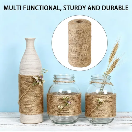 Miniatura 5 de Cuerda de yute natural de 0.039 in, 328 pies para manualidades, regalos, proyectos de manualidades, envoltura, agrupación, embalaje, jardinería