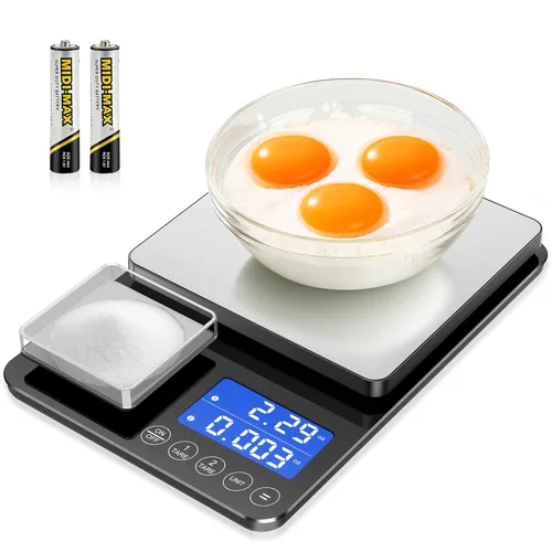 KUAIVO Báscula de cocina de doble plataforma de 0.001 onzas / 33 libras, báscula digital de alimentos con dos superficies de precisión, pantalla