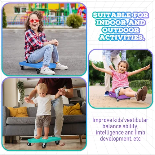 Miniatura 5 de 6 piezas de patinete deportivo a granel para sentarse a granel con asas ruedas de plástico, patinete deportivo plano para niños, gimnasio, Bright