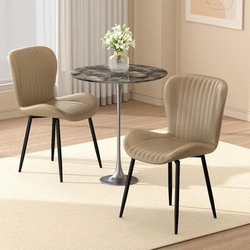 Juego de 2 sillas de comedor modernas tapizadas de piel sintética para cocina, sillas de comedor con respaldo cómodo, color marrón