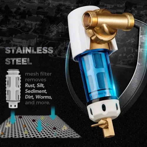 Miniatura 3 de iSpring WSP50GR+ACPF12MPT12x2 Reusable Spin Down Sediment Water Filter, 50 Micron, White