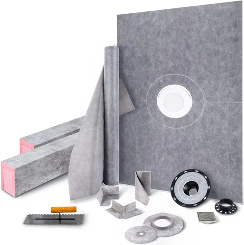 Miniatura 8 de VEVOR Kit de bordillos de ducha de 38 x 60 pulgadas con brida de unión de PVC de 4 pulgadas, rejilla de acero inoxidable de 4 pulgadas, 2 bordillos