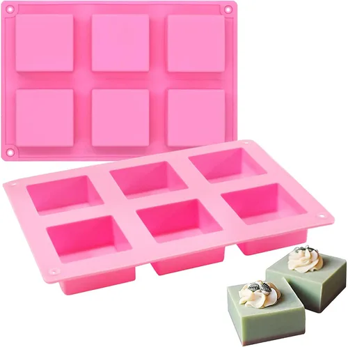 Miniatura 3 de FUNSHOWCASE Molde de silicona cuadrado de 6 cavidades para tartas, teacake, chocolate, postres, pastel de queso, pan de maíz, brownie, blanco