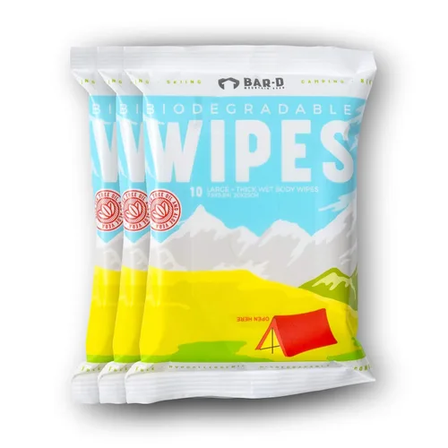 Bar-D Toallitas corporales biodegradables con aceite de árbol de té y aloe vera, toallitas de ducha refrescantes ideales para camping, senderismo,