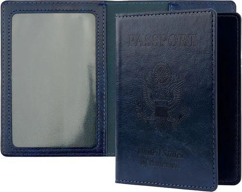 Miniatura 10 de Funda de cuero para pasaporte - Cartera de pasaporte de viaje para mujeres y hombres, artículos esenciales para el aeropuerto con protector, Negro