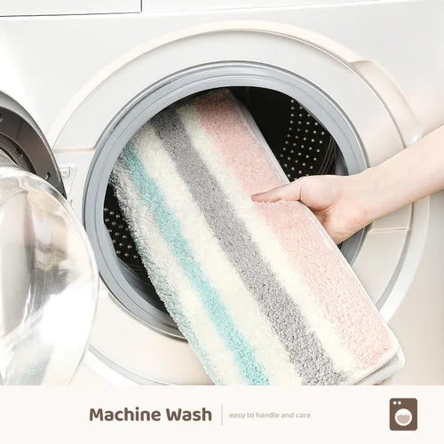 Miniatura 7 de Tapete de baño con rayas, extra suave, absorbente, antideslizante, cómodo, tapete para bañera, ducha, baño, lavable a máquina, 16 x 24 pulgadas, rosa