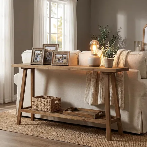 Miniatura 6 de HOKYHOKY Mesa Consola de Madera Maciza Recuperada, 59" de Largo Mesas de Entrada Estilo Granja, Mesa Rectangular de Sofá Detrás del Sofá, Mesas