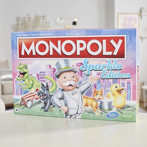 Miniatura 14 de Hasbro Gaming Monopoly Sparkle Edition Juego de mesa, juegos familiares, con fichas brillantes, dados nacarados, aspecto brillante