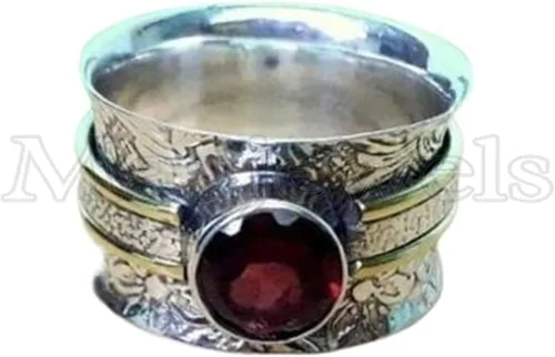 Miniatura 5 de Gemstone Spinner Ring for Women, 925 Sterling Silver Boho Meditation Band with Amethyst, Moonstone, Opal, Garnet, Gift for Her