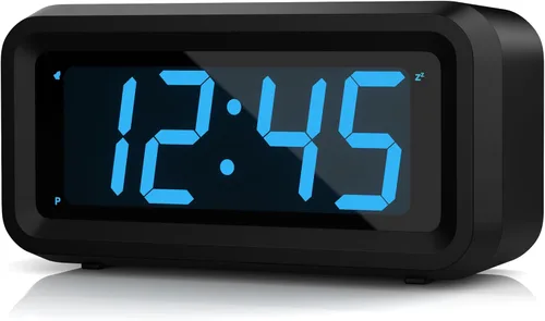 KWANWA Reloj Despertador, Reloj Digital, Pantalla Constantemente de Dígitos LED Azules de 1.2'', Funciona con Baterías, Repetición, Reloj de Pared