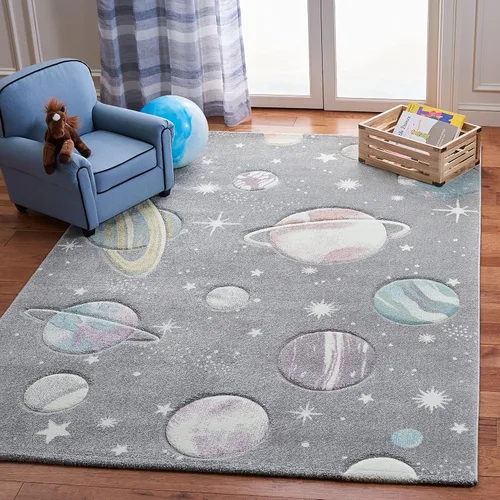 SAFAVIEH Carousel Kids Collection CRK103F - Alfombra decorativa para niños de 4 x 6 pies, gris y lavanda, sin desprendimientos y de fácil cuidado,