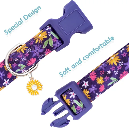 Miniatura 2 de Faygarsle Collar de Algodón para Perro Lindos Collares para Perros Pequeños Medianos Grandes Opciones de Colores Florales Púrpura Amarillo Collares