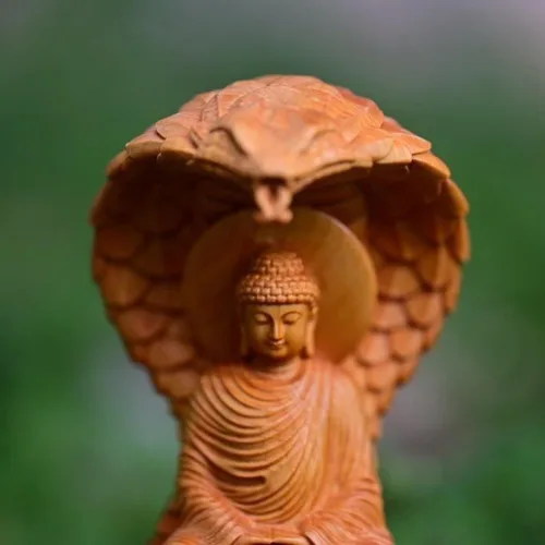 Miniatura 2 de Estatua de Buda con cabeza de guardián de serpiente, estatua de Buda Shakyamuni de madera de 4.7 pulgadas de alto, estatuas de Buda para decoración