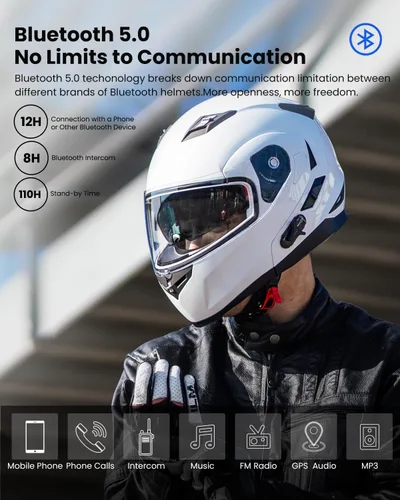 Miniatura 2 de ILM - Casco de motocicleta modular con visera solar abatible, Bluetooth integrado, intercomunicador, Mp3 Modelo 953/953 PRO
