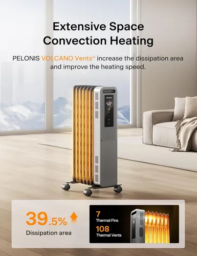 Miniatura 2 de PELONIS Radiador lleno de aceite, calentador de espacio eléctrico para uso en interiores en habitaciones grandes con termostato y control remoto, 3