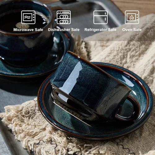 Miniatura 3 de JIEMEI HOME - Tazas apilables de porcelana para espresso con platillos y soporte de metal, tazas Demitasse de 4 onzas para bebidas de café