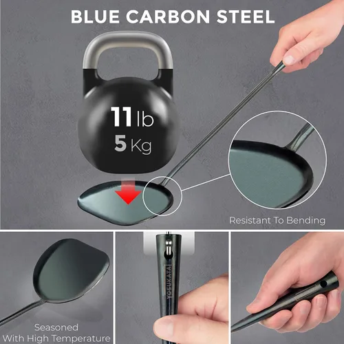 Miniatura 4 de YOSUKATA Juego de utensilios para wok pre-sazonados, espátula de acero al carbono azul de 17 pulgadas, cucharón de wok, 3 pares de palillos