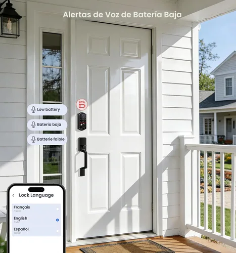 Miniatura 14 de Veise VE017 Cerradura inteligente de puerta con huellas dactilares, control por aplicación, entrada sin llave 7 en 1, bloqueo automático, puerto