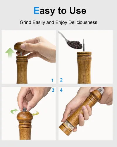 Miniatura 6 de Molinillo de Pimienta Molinillo de Sal Molinillo de Pimienta de Madera con Ajuste Grueso, 8 Pulgadas de Alto Molinillo de Pimienta Manual Recargable