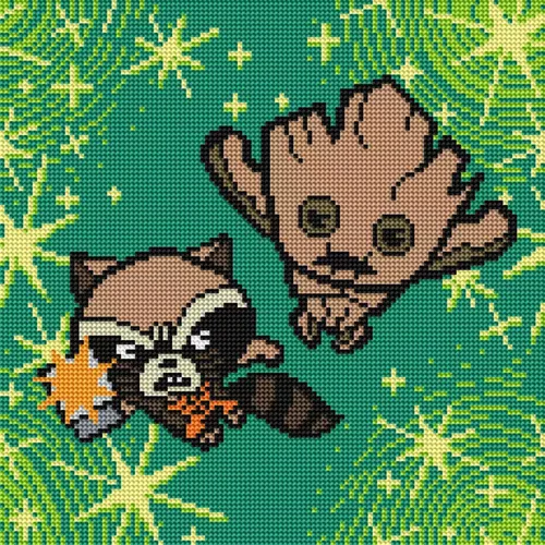 Miniatura 2 de DIAMOND ART CLUB Rocket & Groot Guardianes de la Galaxia Kit de pintura de diamantes, manualidades divertidas para adultos, lienzo de arte redondo