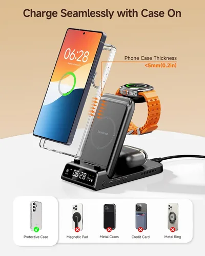 Miniatura 6 de Estación de carga para Samsung, SwanScout 703S, cargador inalámbrico para Galaxy S25 Ultra/S25+/S25/S25 Edge/S24 Ultra/S24+/S24/S23, Galaxy Watch