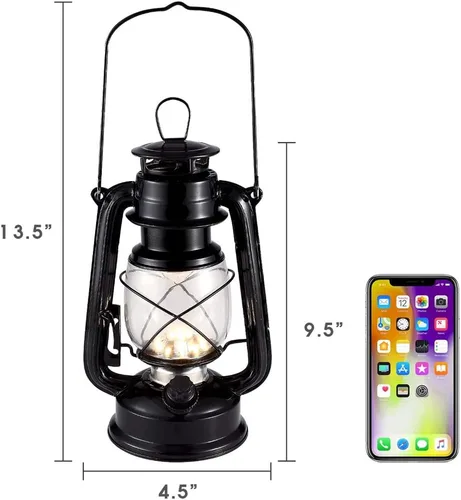 Miniatura 6 de Linterna vintage LED para huracanes, luz blanca cálida operada con batería, metal antiguo colgante con regulador de intensidad, 15 LEDs, 150 lúmenes