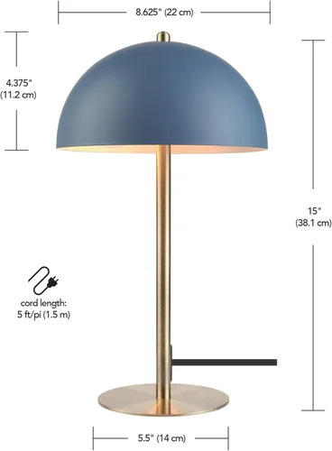 Miniatura 10 de GLOBE Electric 52942 - Lámpara de escritorio azul de 15 pulgadas con detalles de latón, interruptor basculante de encendido/apagado en línea, ideal