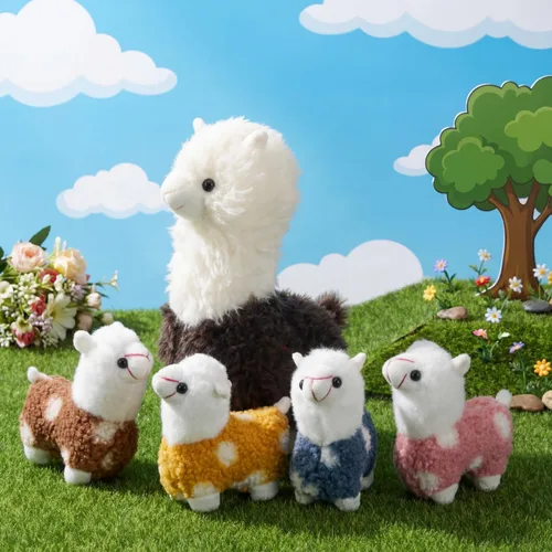 Miniatura 7 de Civaner Animal de peluche de llama con 4 peluches de llama bebé, lindo juego de peluche de alpaca suave Kawaii para niños y niñas, graduación, Marrón