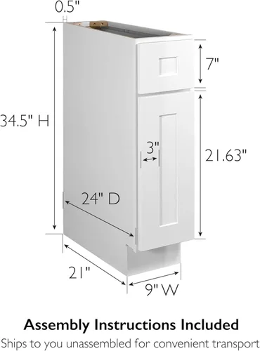 Miniatura 3 de Design House Brookings Shaker 561316 - Armario de cocina con base sin ensamblar, 9 pulgadas de ancho x 24 pulgadas de profundidad x 34.5 pulgadas