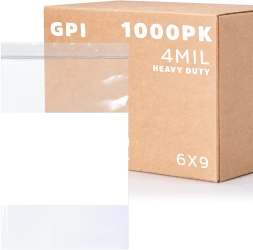 Miniatura 24 de GPI - 3" x 4" - Caja a granel de 1000, bolsas de plástico transparente con cierre de cremallera de 4 mil de grosor, resistentes, con bloque blanco