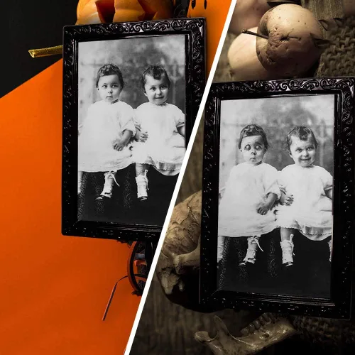 Miniatura 6 de YBB Paquete de 3 marcos de fotos en movimiento de Halloween, retrato de terror de cara cambiante en 3D, decoración aterradora para el hogar, fiesta
