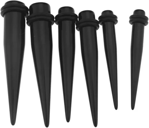 Miniatura 4 de Kit expansor de tapones para los oídos acrílicos negros, 36 unidades, dilatadores cónicos